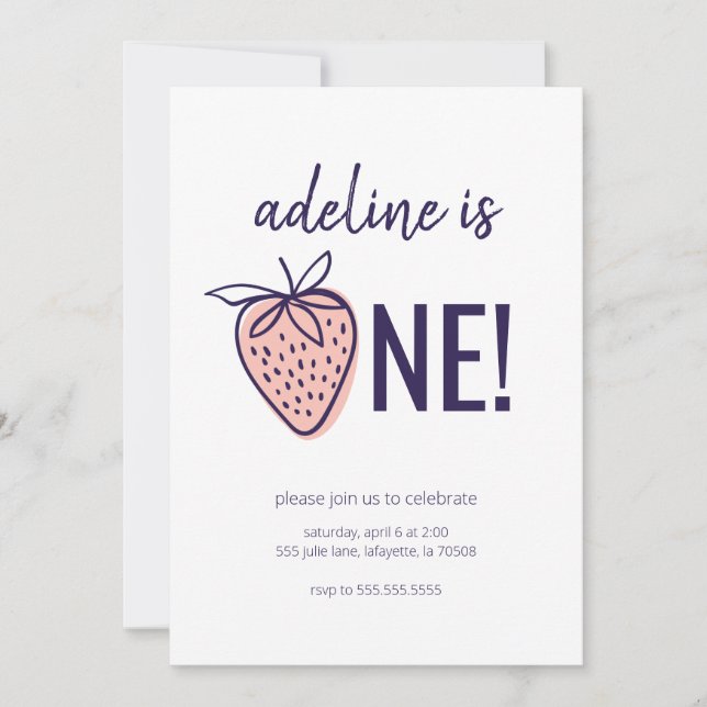 Tema de Morango Primeiros Convites de aniversário (Frente)