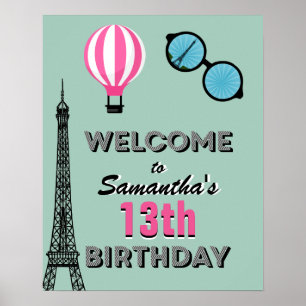 Tema de Paris Feliz Aniversário Sinal de Poster