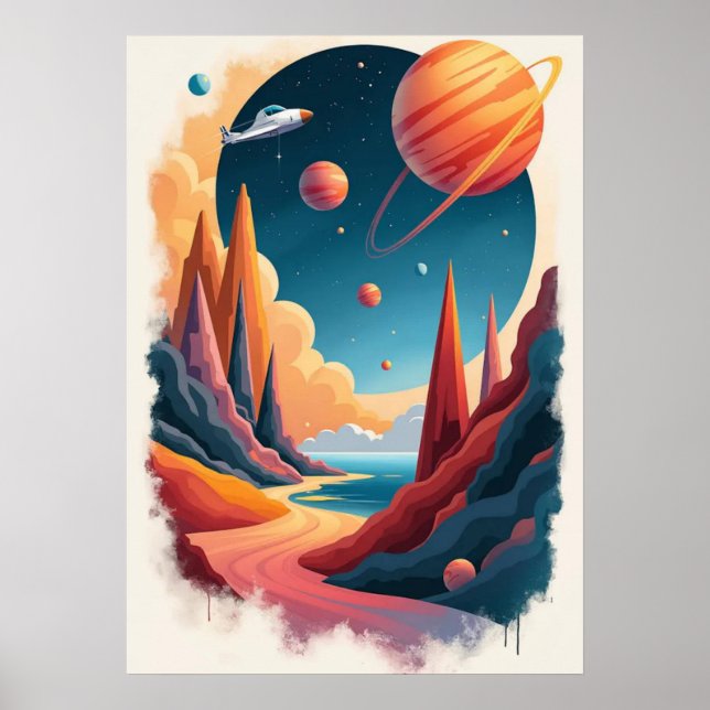Tema de Poster de Espaço Incrível com paisagem (Frente)