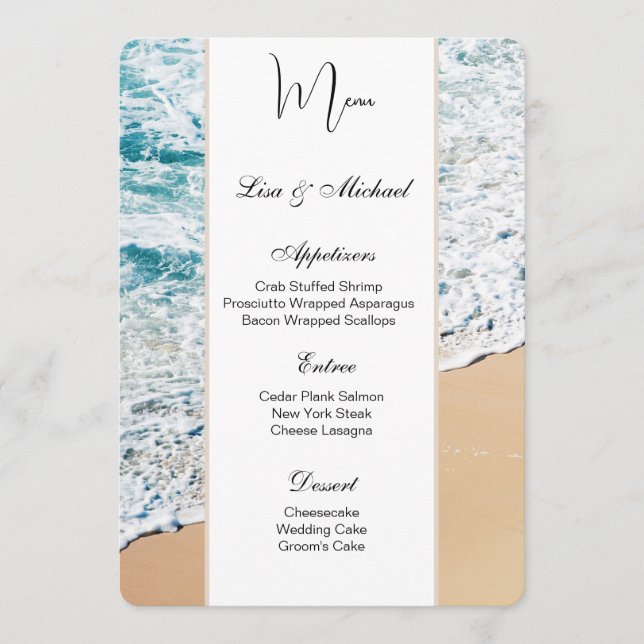 Tema de Praia do Menu Casamento (Frente)