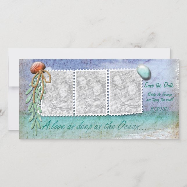 Tema de praia Salve os Cartões com fotos de data (Frente)