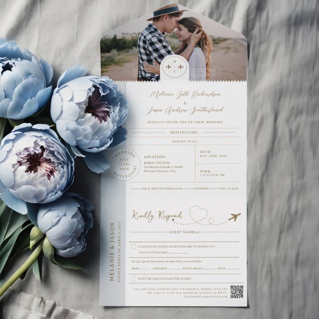 Tema de Viagem de Destino do Passaporte de Embarqu (Boarding Passport Ticket Destination Travel Theme All In One Invitation)