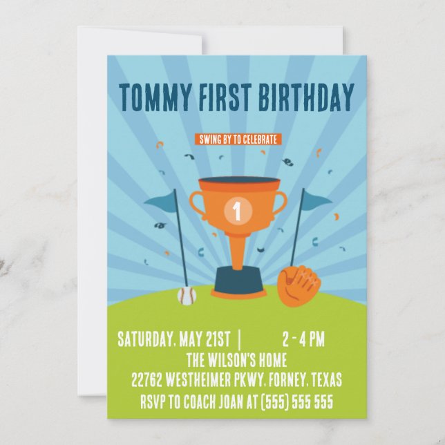 Tema Desportivo de Aniversário de 1 ano de Beisebo (Frente)