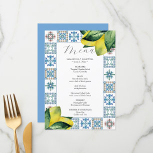 Tema do Azulejo Amalfi Italiano Menus de Casamento