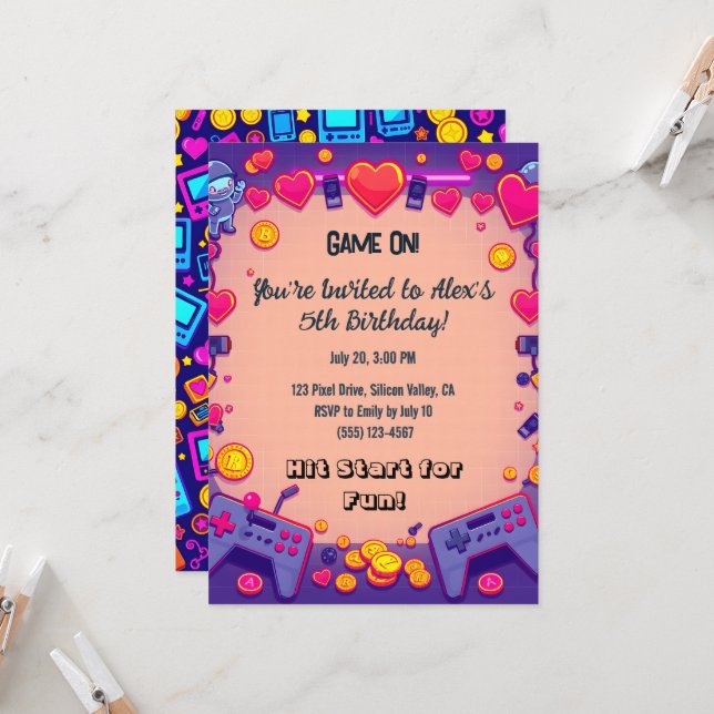 Tema do Jogador Retro Convite de Aniversário do Pi (Frente/Verso In Situ)