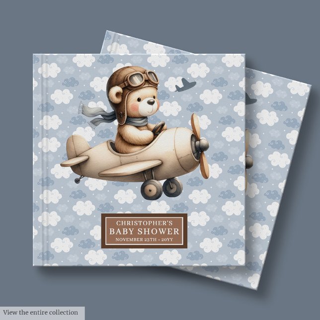 Tema do Piloto do Urso de Teddy do Livro de Chás d (Boy Baby Shower Guest Book Teddy Bear Pilot Theme)