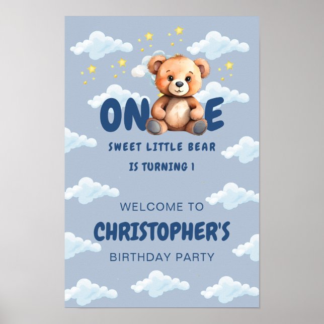 Tema do Primeiro Aniversário do Urso Poster (Frente)