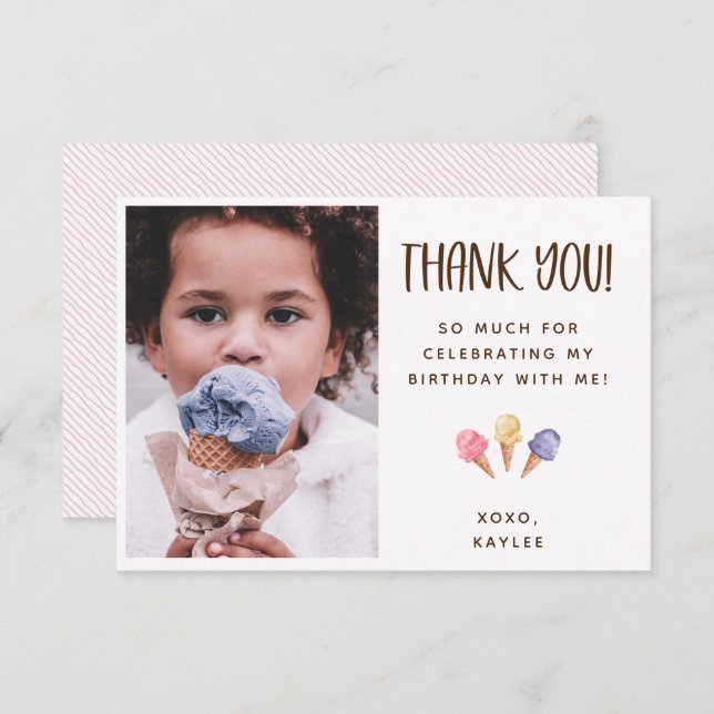 Tema do sorvete Obrigado Cartão com fotos (Frente/Verso)