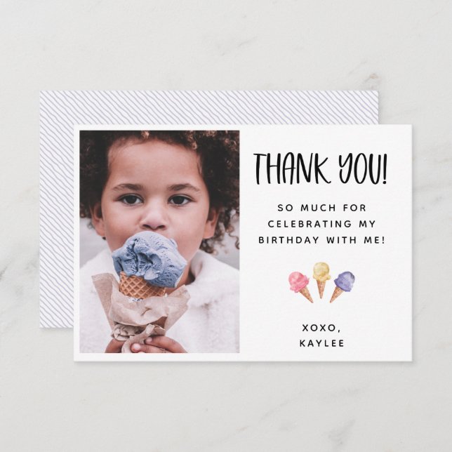 Tema do sorvete Obrigado Cartão com fotos (Frente/Verso)