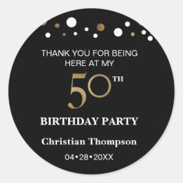 Tema Dourado e preto 50º adesivo redondo de aniver