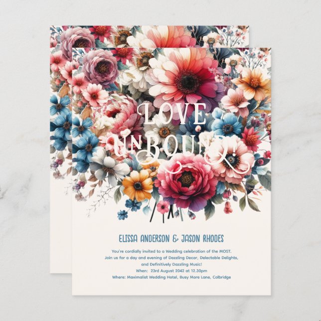Tema Floral Máximo de Convites para Casamento DOUR (Frente/Verso)