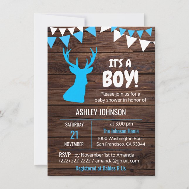 Tema Russo Buck Blue BOY Baby Shower Convites (Frente)