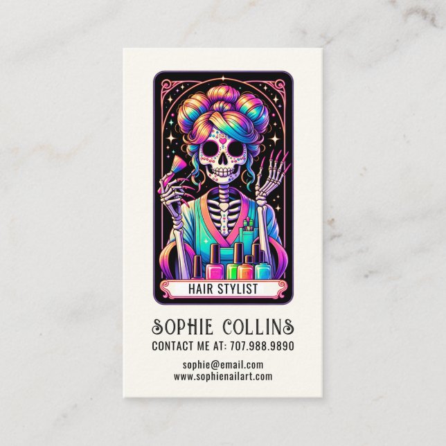 Tema Tarot Hair Stylist Art Cartão de visita (Frente)