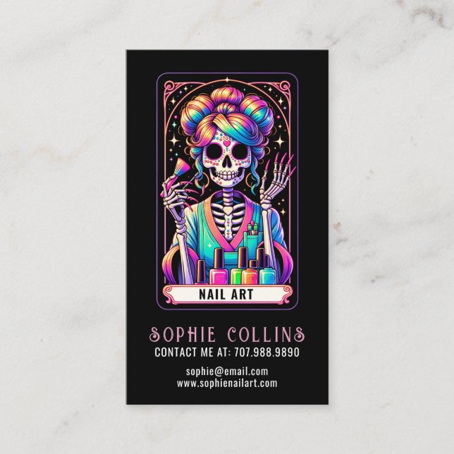 Tema Tarot Nail Tech Nail Art Cartão de visita (Frente)