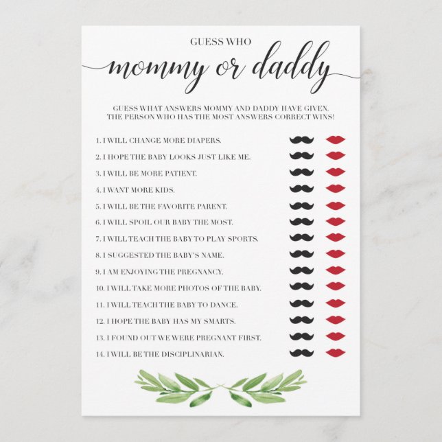 Tema Verde do Jogo do Chá de fraldas de mamãe ou P (Frente)