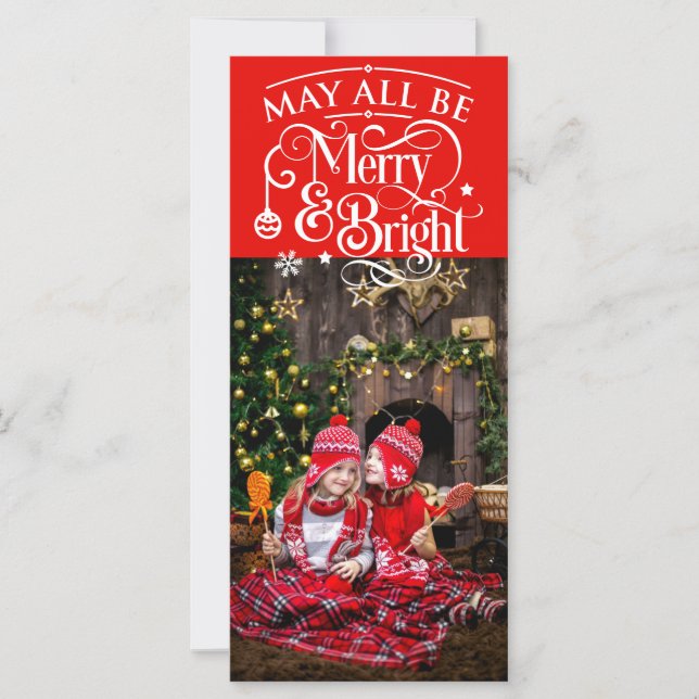 Tema Vermelho de Cartões de foto de Natal Longo (Frente)