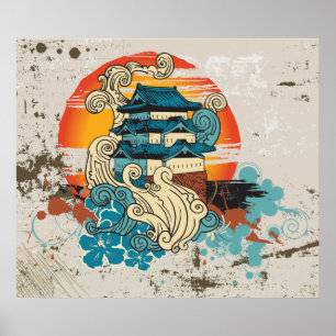 Templo Asiático Pagoda e poster de impressão