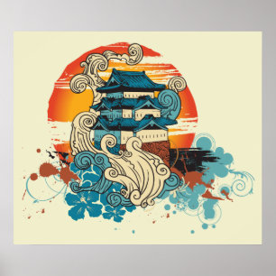 Templo Asiático Pagoda e poster de impressão
