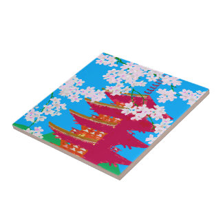 Templo japonês com flor de cerejeira