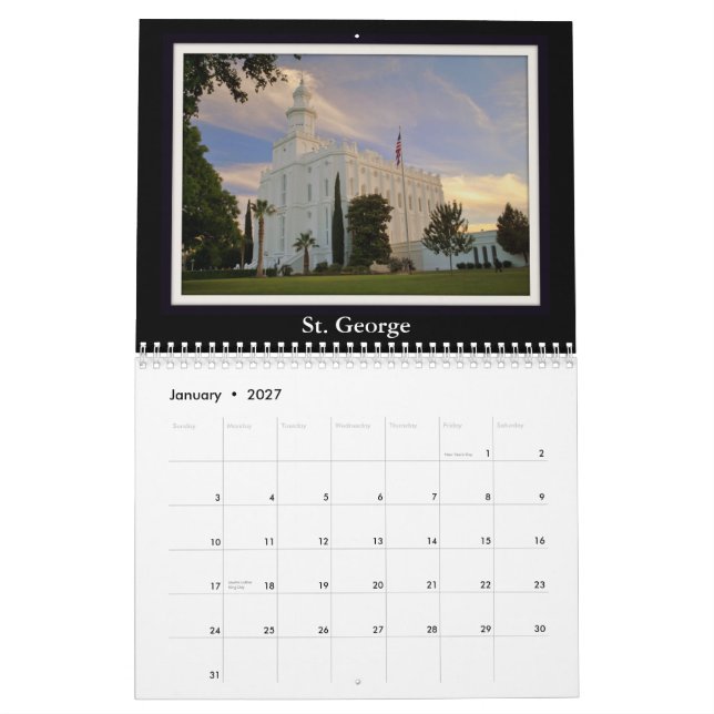 Templos 2015 de Utá LDS calendário de 15 meses (Jan 2027)