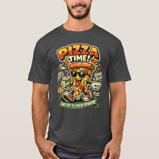 Tempo de Pizza Retro Camiseta Divertida de Pizza (Frente)