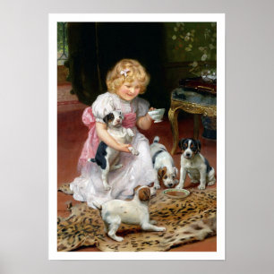 Tempo do chá para o impressão do cão do vintage