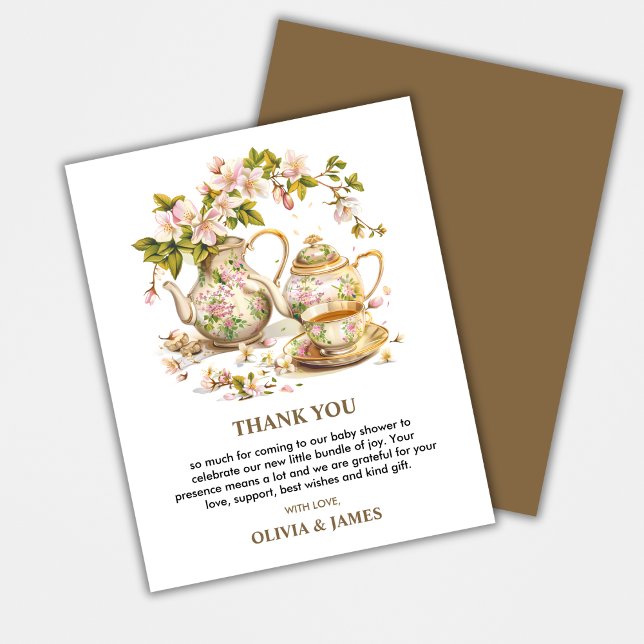 Tempo Floral para Cartões de agradecimentos de Chá (Time for Tea Spring Baby Shower Thank You Card | A Baby is Brewing Spring Baby Shower Thank You Card)