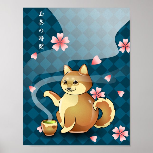 Tempo para Tea Chibi Shiba Inu Teapot Kanji Poster (Frente)