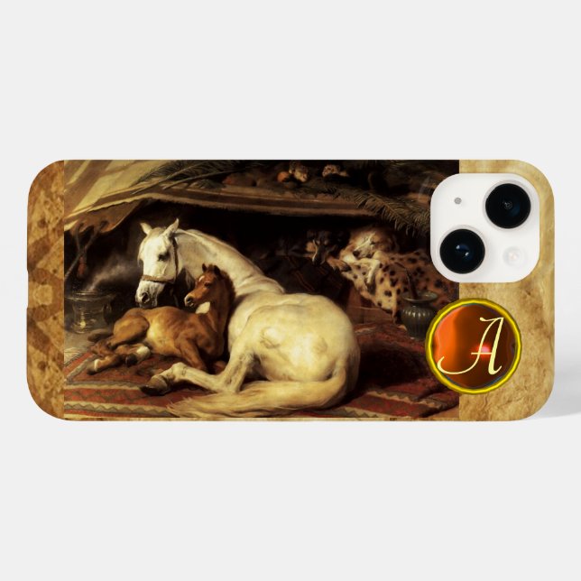 TENDA ÁRABE COM HORSE Orange Agate Gem Monograma (Verso (horizontal))