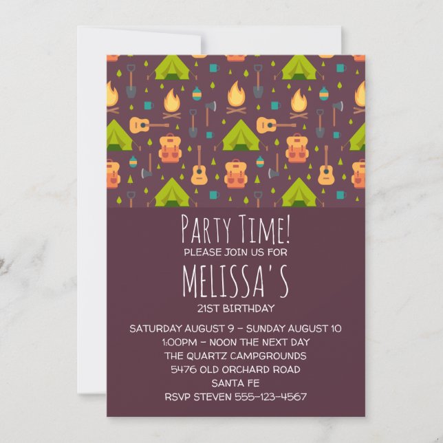 Tendas de Padrão de Acampamento Rústico e Convite  (Frente)