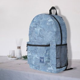 Tendência Azul Azul Jean Faux Efeito Monograma