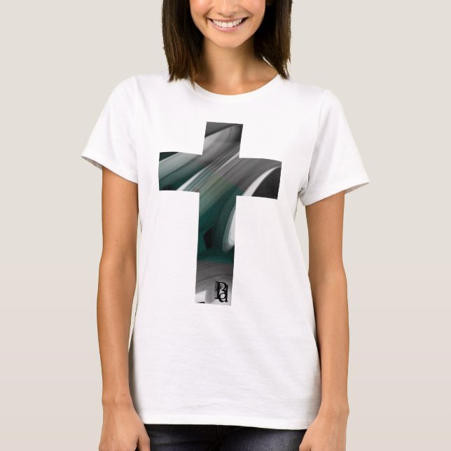 Tendência da Camisa Abstrato de Arte Preta Verde B (Frente)