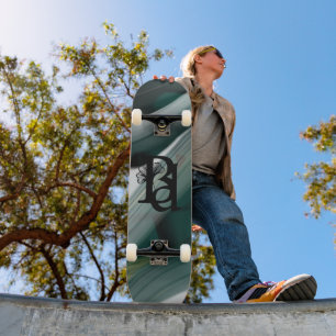 Tendência de Skate Abstrato Arte Preto Branco Verd