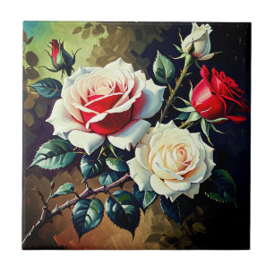 Tendências Lindas rosas vermelhas brancas óleo sob