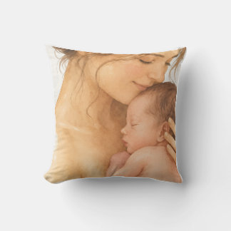 Tender Mãe e Bebê Almofada de Lançar de Aquarela
