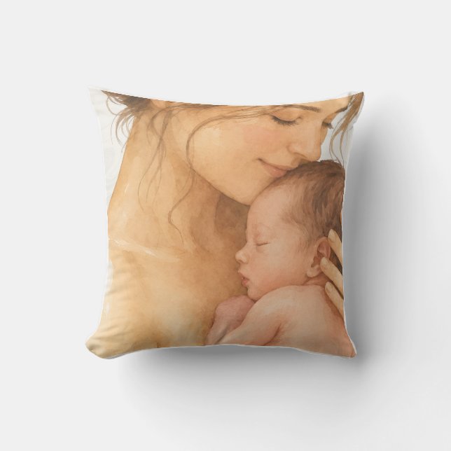 Tender Mãe e Bebê Almofada de Lançar de Aquarela  (Frente)