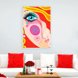 Tendy Abstrato Whimsical Artsy Face Canvas Olho<br><div class="desc">A ilustração original da Tendy Whimsical Artsy. Um trabalho de arte ousado moderno com rosto viscoso feminino com cabelo vermelho e amarelo e olhos azuis grandes. Uma obra de arte original de Fotografixgal Designs.</div>