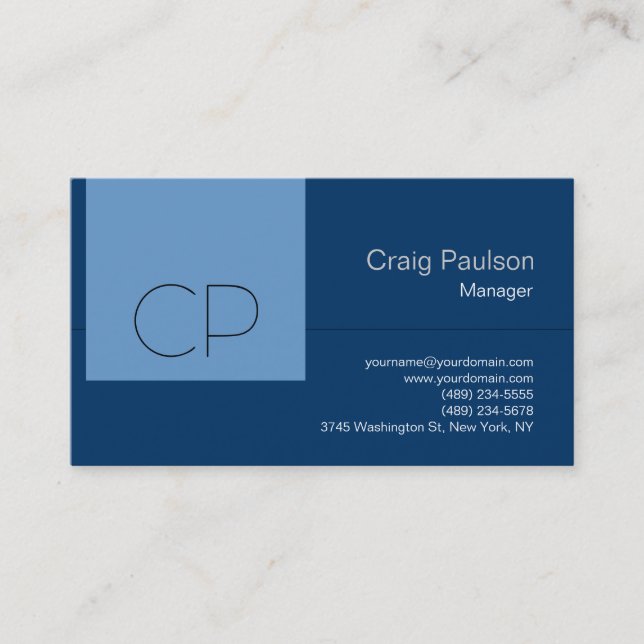 Tendy Blue Shades Moderno Monograma Cartão de visi (Frente)