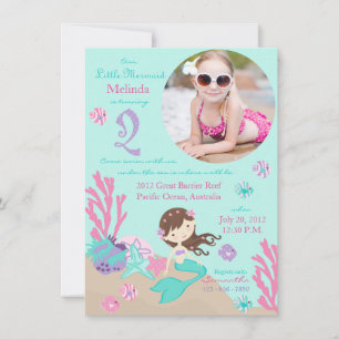 Tenente Brunette Mermaid Segundo Convite De Aniver