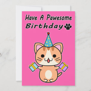 Tenha um Aniversário Pawesome - Gato Tabby Gengibr