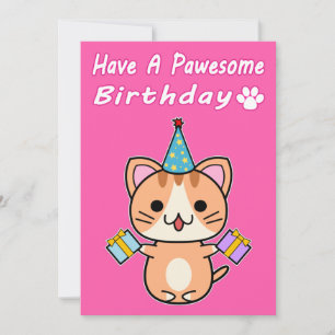 Tenha um Aniversário Pawesome - Gato Tabby Gengibr