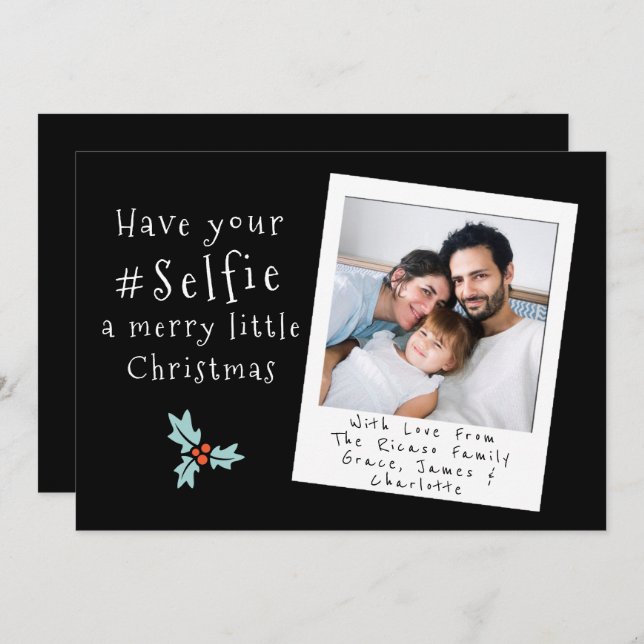 Tenha um cartão de Natal Feliz para sua selfie (Frente/Verso)