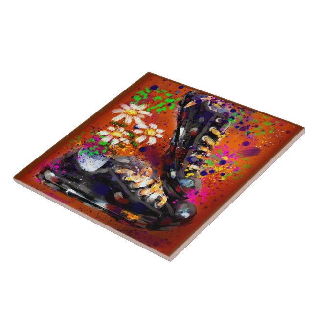 Tênis e margaridas - Laranja impressionista Branco (Lateral)