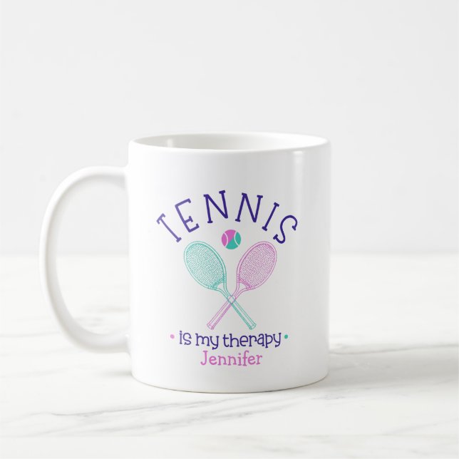 "Tênis é Minha Terapia" Caneca de Café Personaliza (Esquerda)