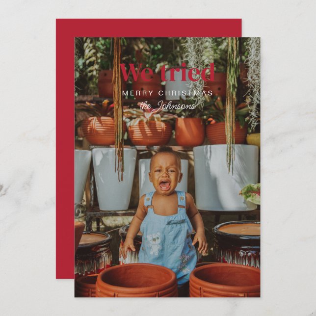 Tentamos Um Cartão com fotos De Férias De Natal En (Frente/Verso)