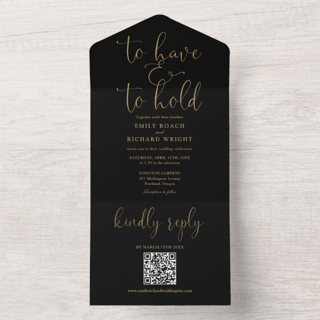 Ter E Manter Código QR Preto E Dourado Casamento (Interno)