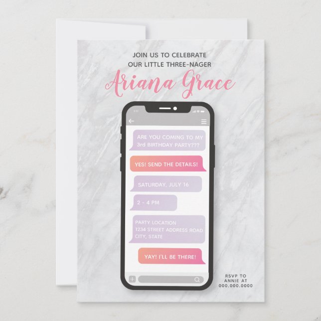 Terceiro Convite de Aniversário da Rapariga de Trê (Frente)