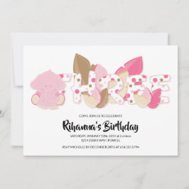 Terceiro Convite de aniversário de Elefante Rosa
