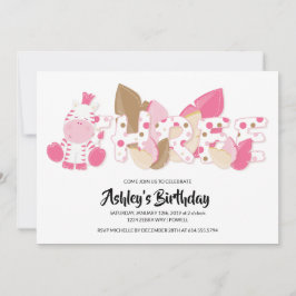 Terceiro Convite de aniversário de Zebra Rosa