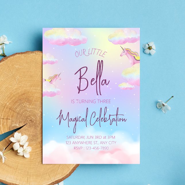 Terceiro Convite de aniversário do Rainbow Unicorn (Front)